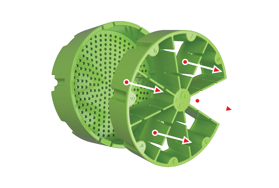 Image showing the fourth step for partition removal: Hold the strainer tightly in one hand, while gripping and firmly pulling the partition away from the strainer with your other hand to separate the two parts.