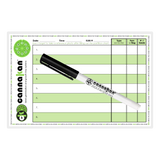 Product Image shows our partition chart, where you can fill in Date, Time, Nr of Kan as well as seed variety name, seed type (auto,fast,photoperiod), fem or reg, and amount of seeds for each of your labeled partition and our wet fine erase marker