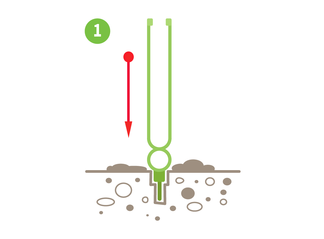 Image shows Step 1: how using our huggers cupped seed tweezers plug end to make a hole in your preferred grow medium